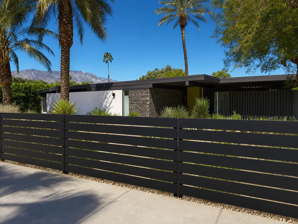Wide slat horizontal fence — aluminum fencing project in Southern California